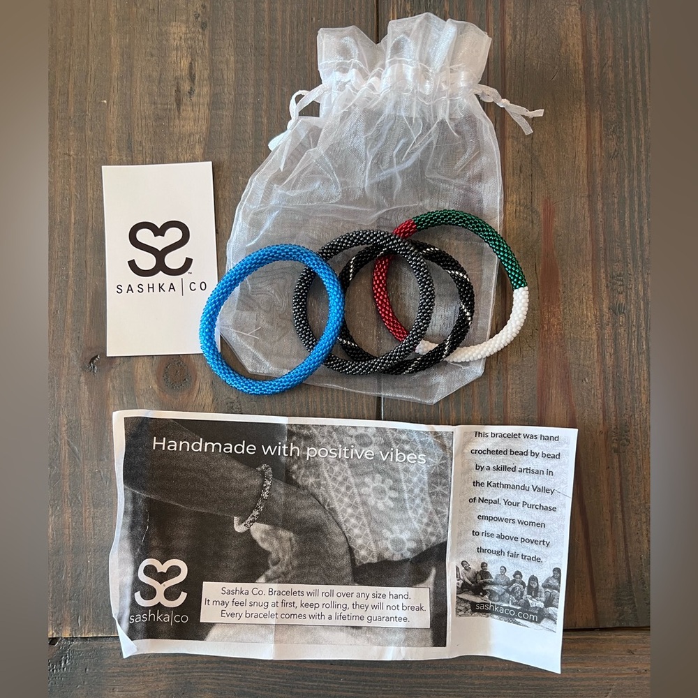 Lot of 4 Sashka Roll On Bracelets Multiple Designs & Colors Handmade Blue Gray
